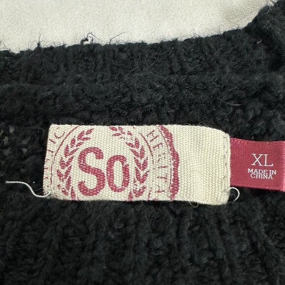 So Womens Black Knit Long Sleeve Cable Sweater Size XL Cotton Blend Casual - Picture 4 of 7